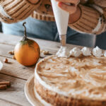 Yummy pumpkin cheesecake with cream